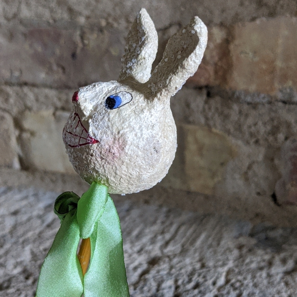 Primitive Artist-Made Folk Art Easter Spring Rabbit Stick - Picture 5 of 8